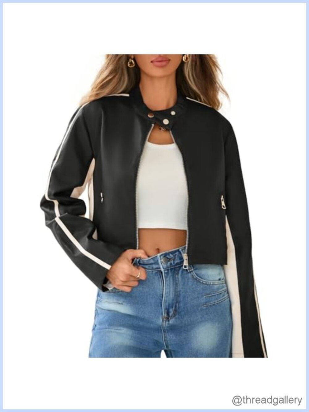 Cropped Faux Leather Biker Motorcycle Jacket Women Slim Fit PU